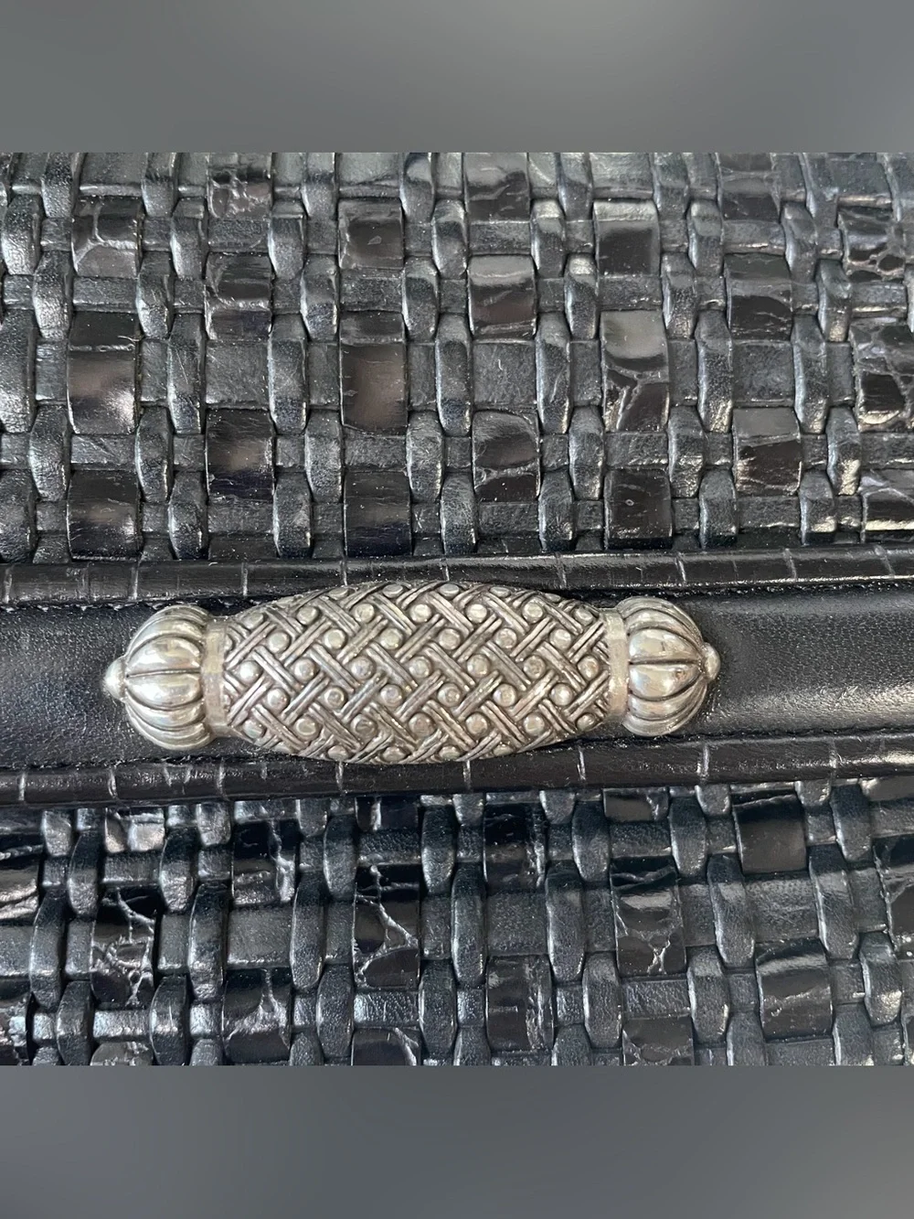 Brighton black leather woven crossbody wallet